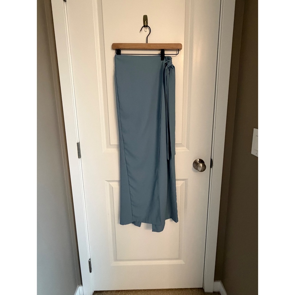 Halara Wide Leg Wrap Pants Dusty Blue High Waisted Side Tie Small - Picture 5 of 8